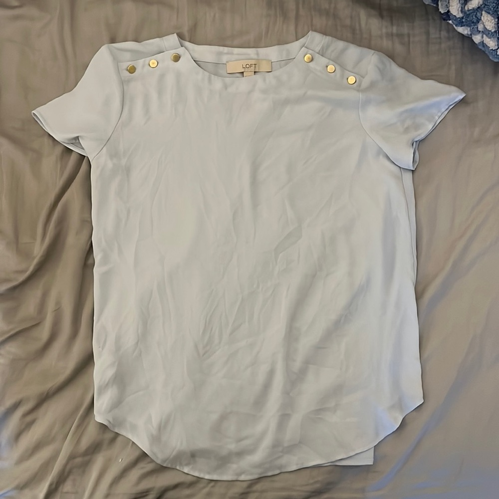 Baby blue loft x-small blouse with gold finishes on shoulders